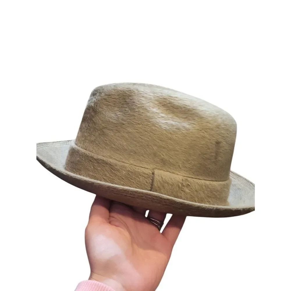 Vintage 60s Borsalino Fedora Hat Men's Small Taupe Felt Fur Long Peluche